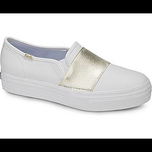 NWOT Keds Lea slip on (white leather, gold)